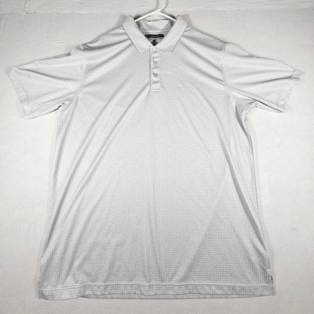 Pebble Beach Dry-Luxe‎ Performance Polo Shirt Mens XXL Grey Blue Dot Golf 91870